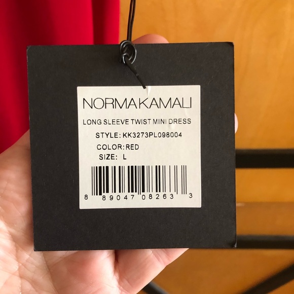 NWT Norma Kamali Red Long Sleeve Twist Mini Dress in Size Large-Gorgeous!!!!!! - Picture 4 of 5